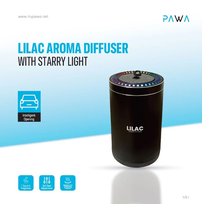 PAWA Lilac Aroma Diffuser with Starry Light-Black