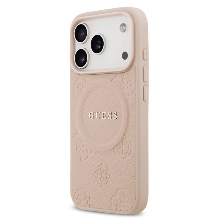 Guess MagSafe PU Leather Case With Peony Hot Stamp Design With Classsic Logo-iPhone 17 Pro Max