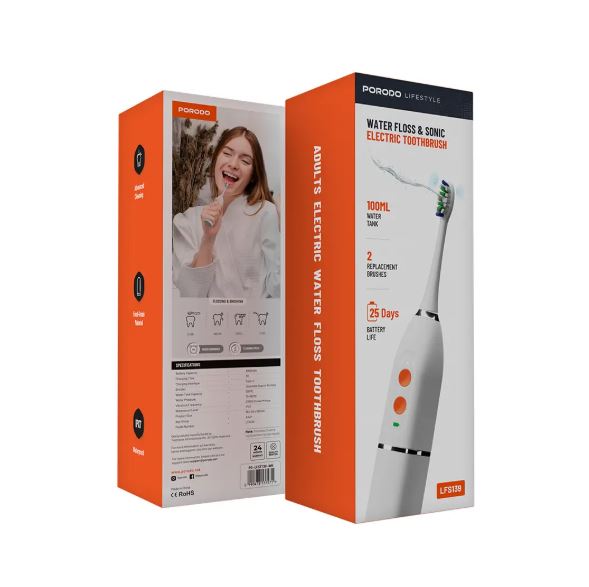 Porodo Lifestyle Water Floss & Sonic Electric Toothbrush-WHITE