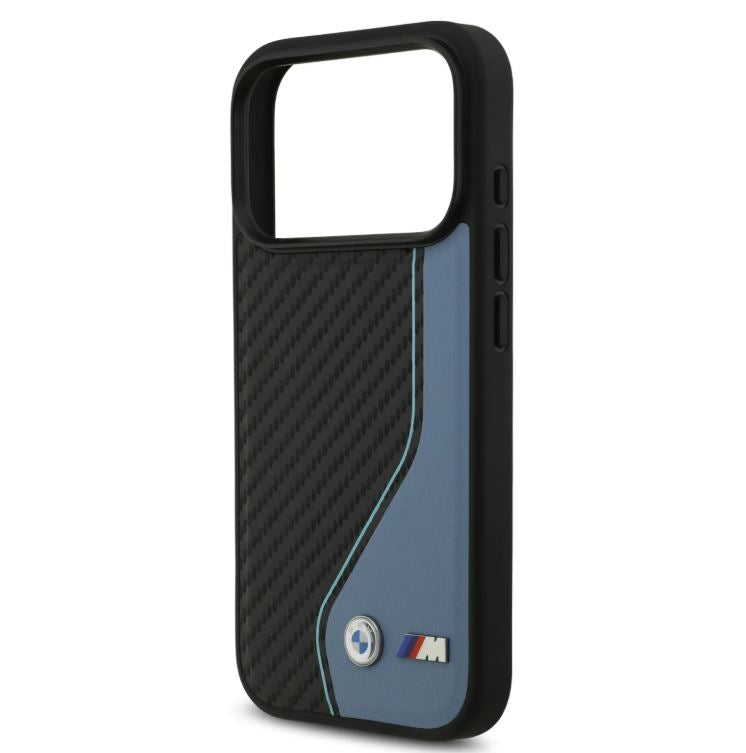 BMW PU Leather & Carbon Case With Colored Line Stitch-iPhone 17 Pro Max