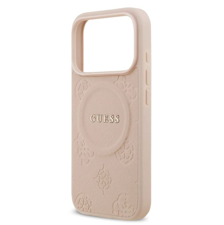 Guess MagSafe PU Leather Case With Peony Hot Stamp Design With Classsic Logo-iPhone 17 Pro Max