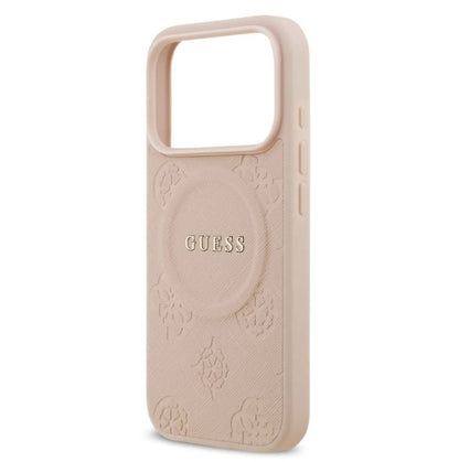 Guess MagSafe PU Leather Case With Peony Hot Stamp Design With Classsic Logo-iPhone 17 Pro Max