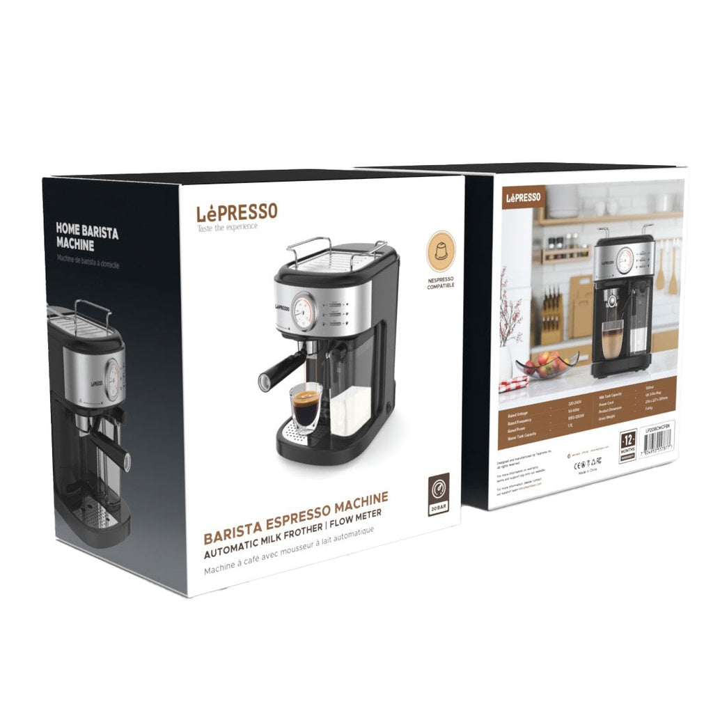 ماكينة تحضير قهوة الإسبريسو LePresso Barista مزودة بخافق حليب أوتوماتيكي ومقياس تدفق