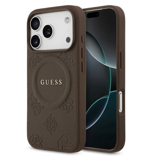 Guess MagSafe PU Leather Case With Peony Hot Stamp Design With Classsic Logo-iPhone 17 Pro