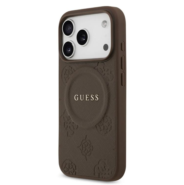 Guess MagSafe PU Leather Case With Peony Hot Stamp Design With Classsic Logo-iPhone 17 Pro