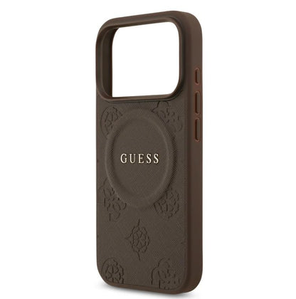 Guess MagSafe PU Leather Case With Peony Hot Stamp Design With Classsic Logo-iPhone 17 Pro