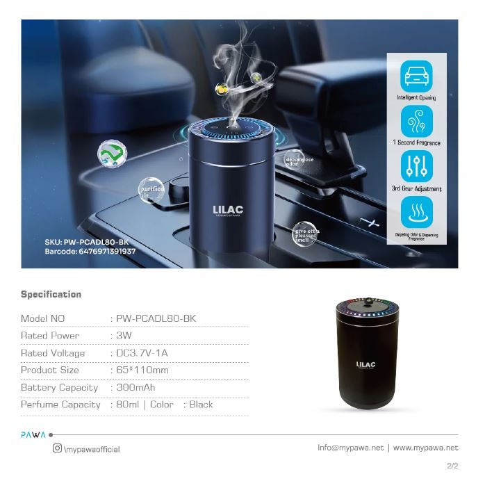 PAWA Lilac Aroma Diffuser with Starry Light-Black