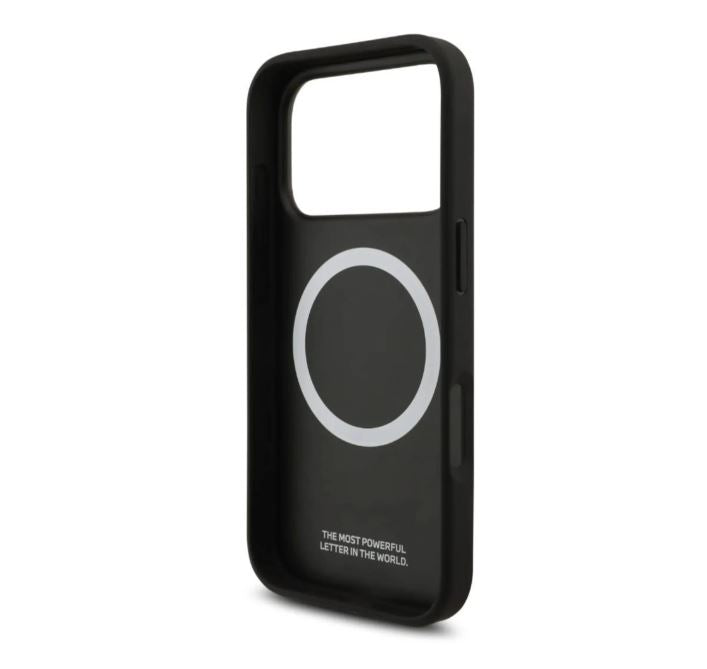BMW MagSafe PU Leather Case With Tricolor Slanted Stripes & Metal Logos -iPhone 17 Pro Max