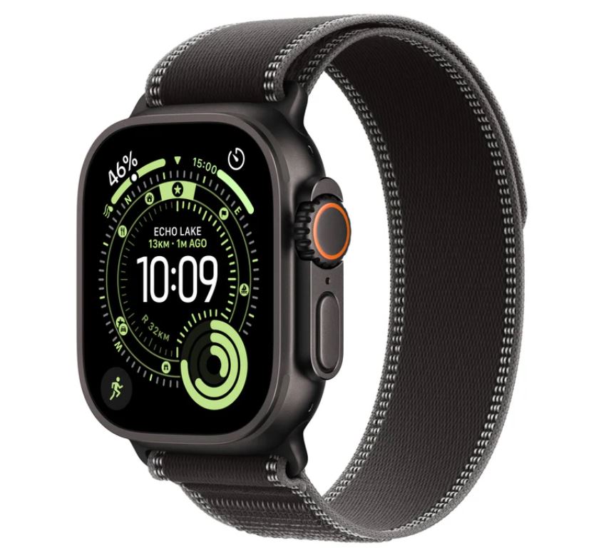 Apple Watch Ultra 3 GPS + Cellular 49mm Black Titanium Case with Black/Charcoal Trail Loop – M/L